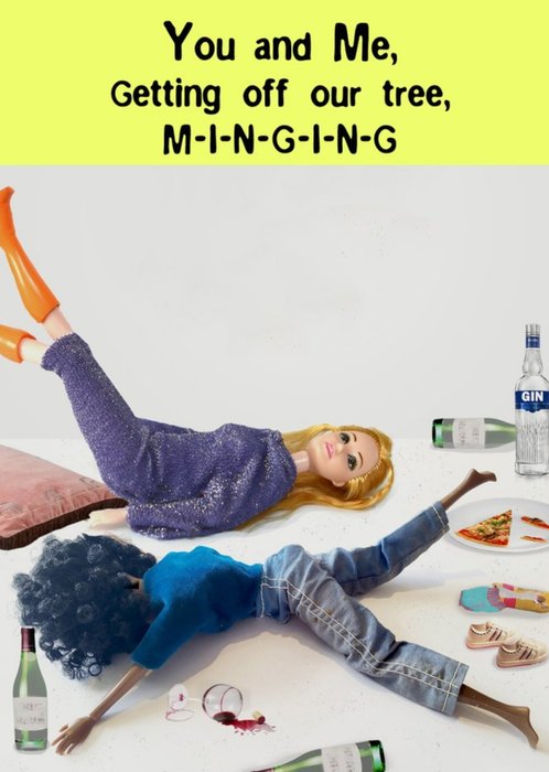 Hilarious Photograph Of Two Dolls Lying Down Drunk Surrounded By Wine Bottles Birthday Card