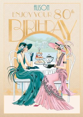 80th Birthday Art Deco Card