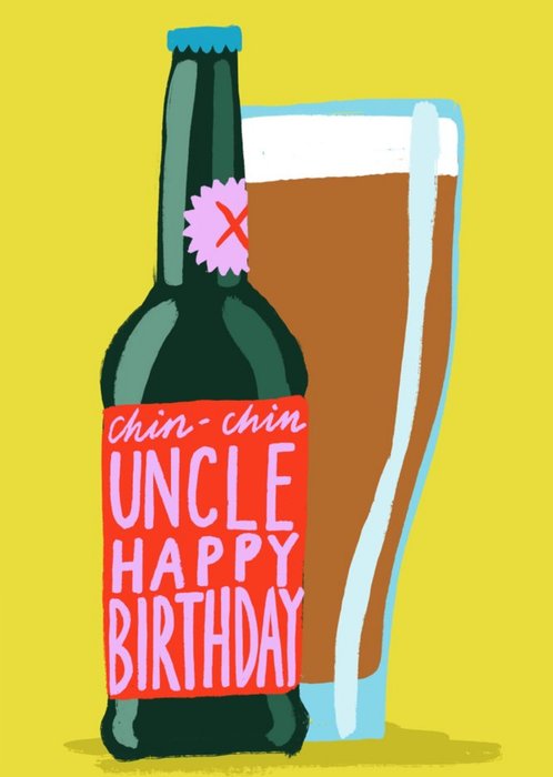 Illustration Bottle of Beer Uncle Happy Birthday Card