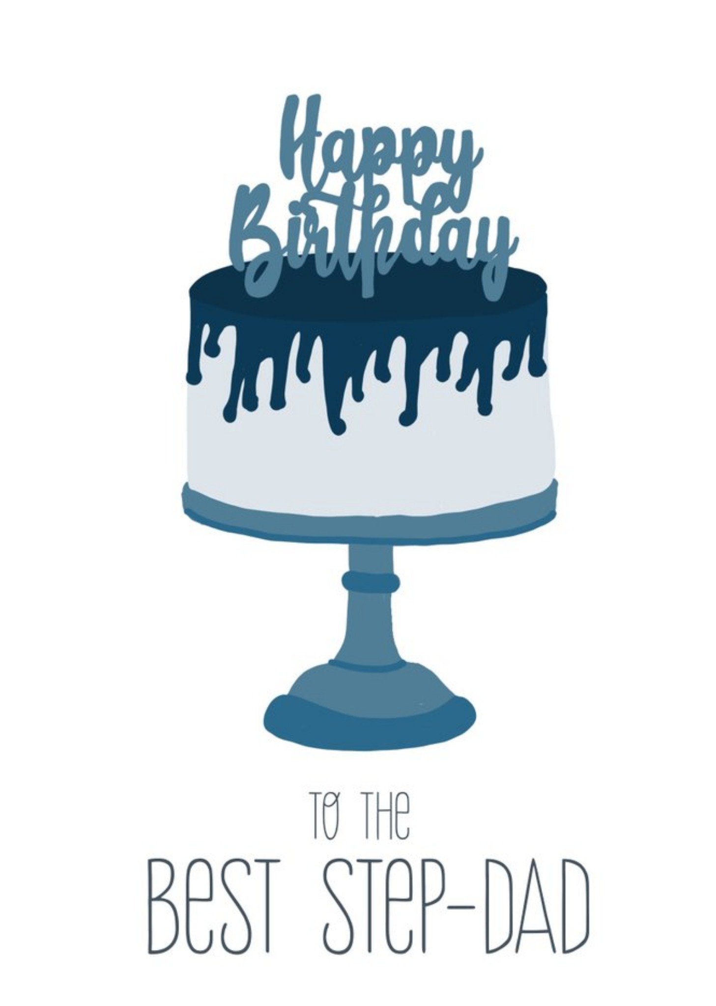 Illustrated Cake Step Dad Birthday Card Ecard