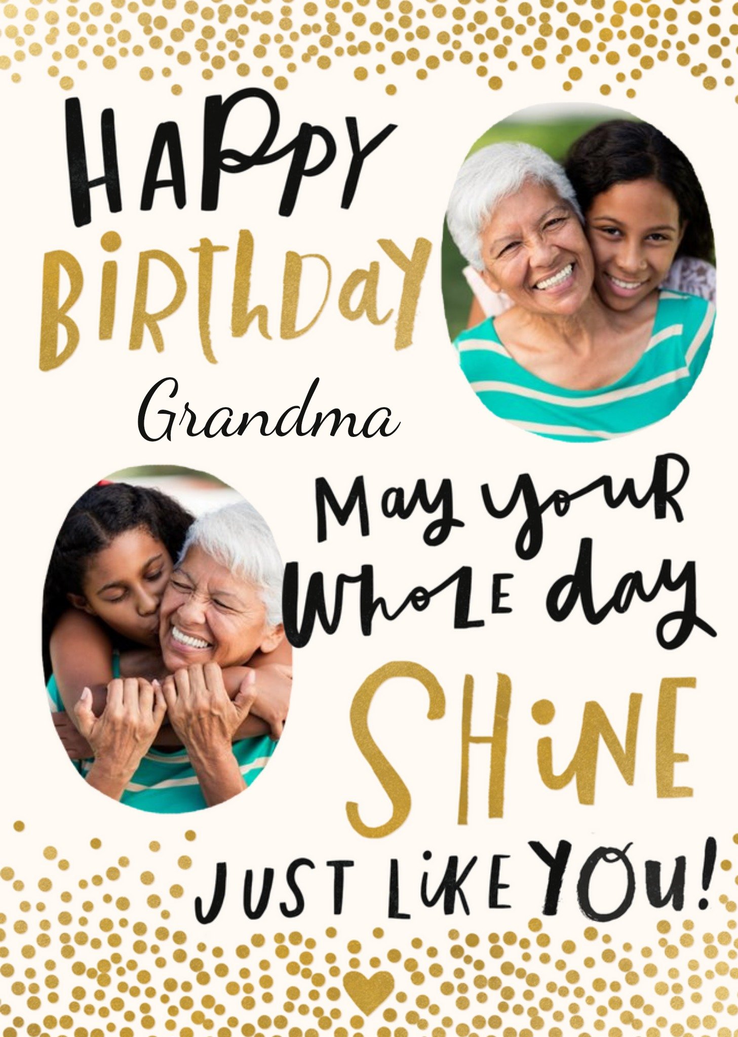 Moonpig Typographic Happy Birthday Grandma May Your Whole Day Shine Just Like You Photo Upload Card 