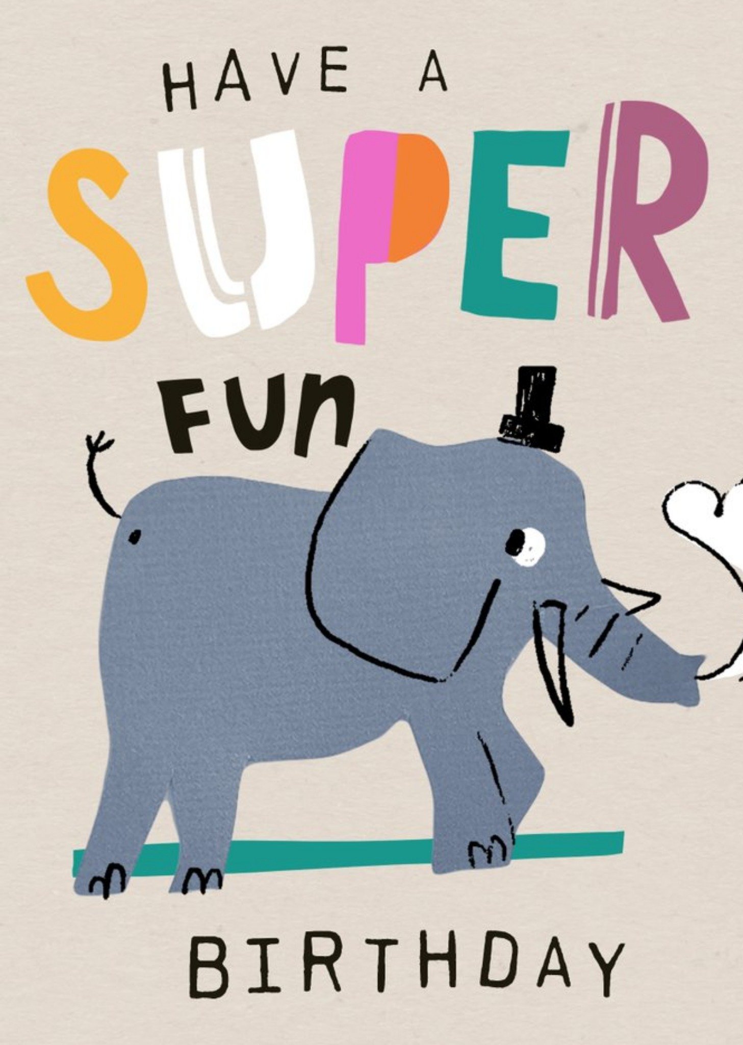 Cat & Clo Bright, Fun, Typographic Illustration Of An Elephant Birthday Card Ecard