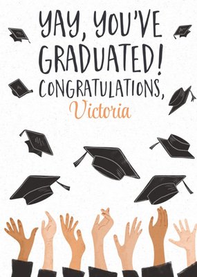 Illustrated mortarboards being thrown in the air. Yay, you've graduated card