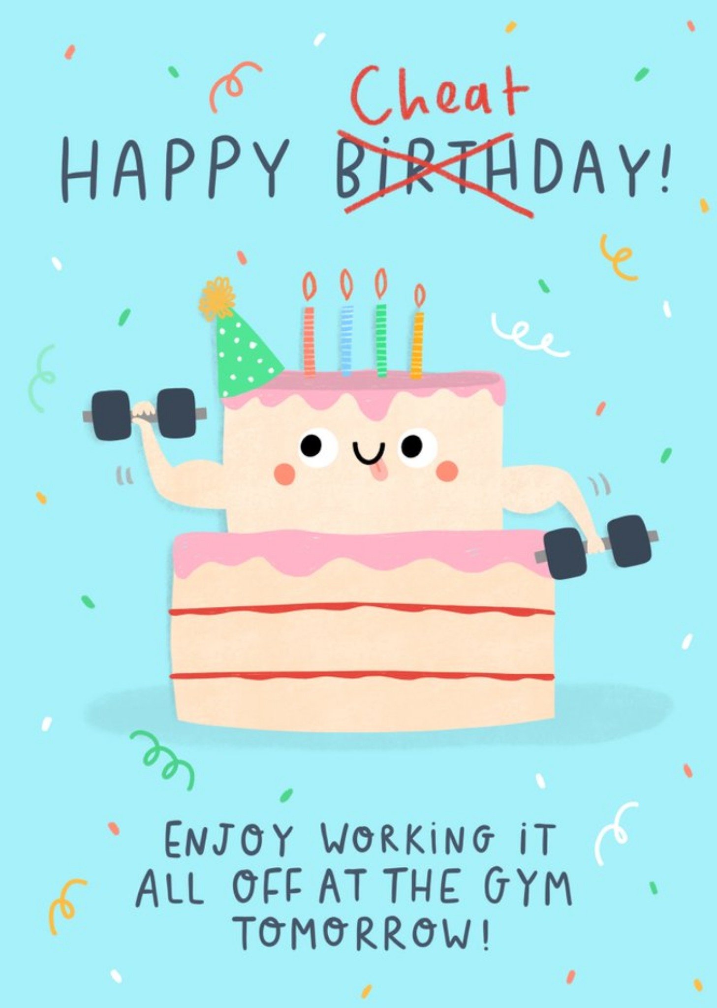 Moonpig Jess Moorhouse Funny Illustrated Cake Cheat Day Birthday Card, Large