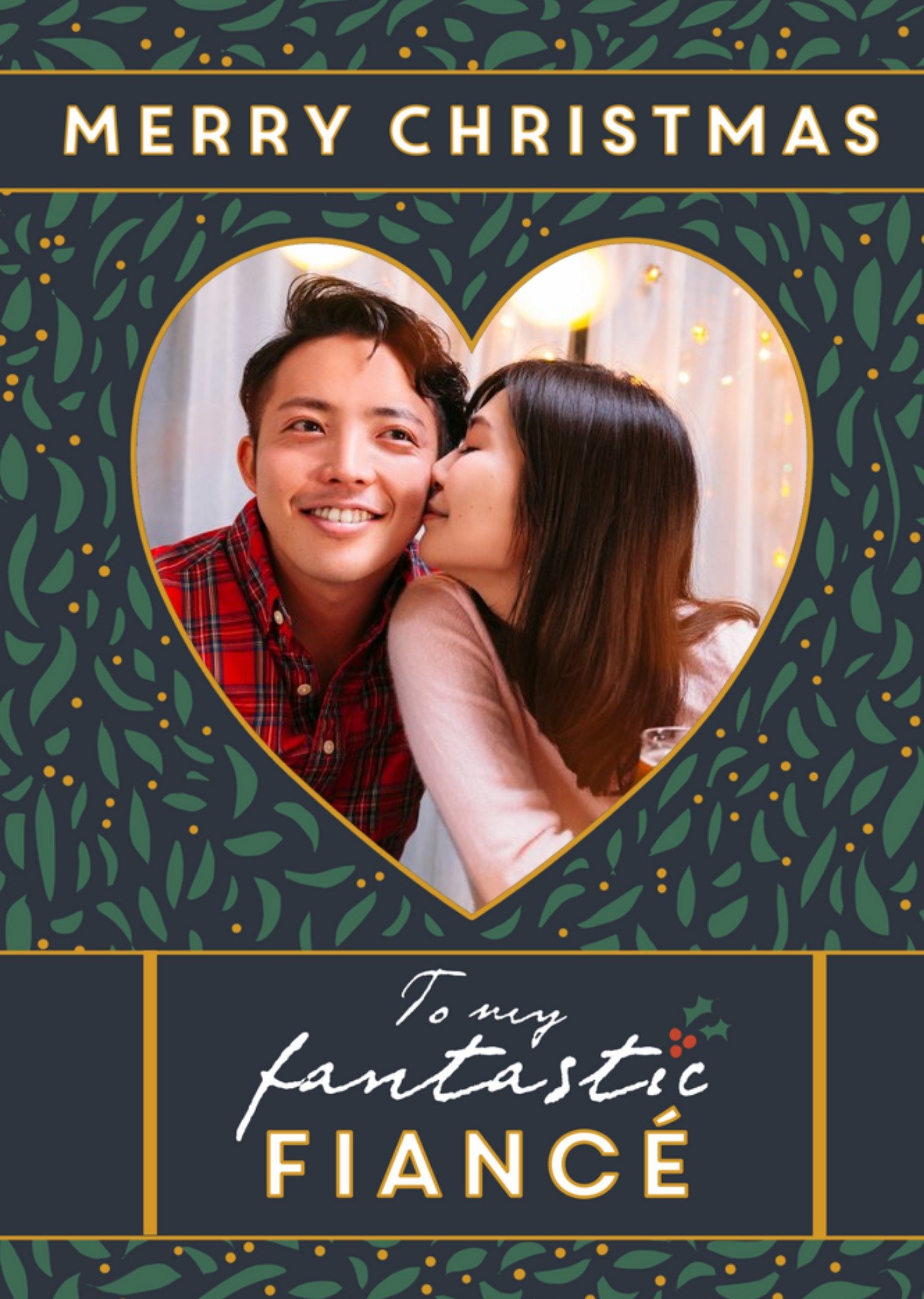 Patterned Fiancé Photo Upload Christmas Card Ecard