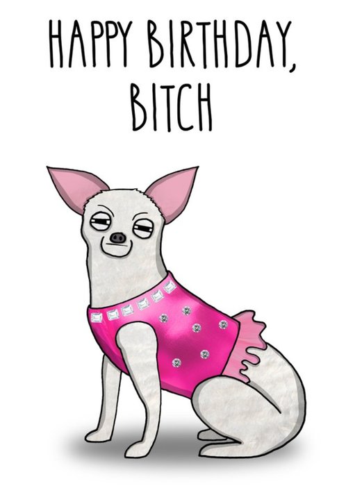 All The Best Illustration Chihuahua Dog Rude Pink Bitch Birthday Card