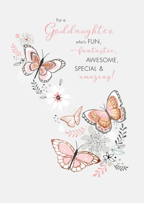 Illustration Of Butterflies And Flowers Goddaughter's Birthday Card