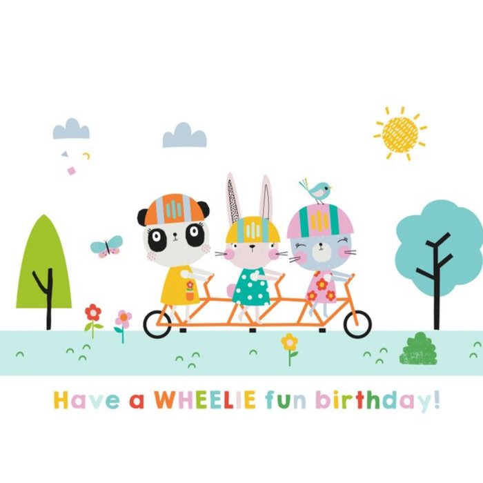 Cute Illustrated Characters Have A Wheelie Fun Birthday Card