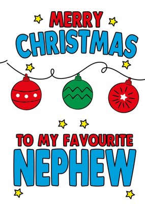 Bright Typography Illustrative Bauble Nephew Christmas Card