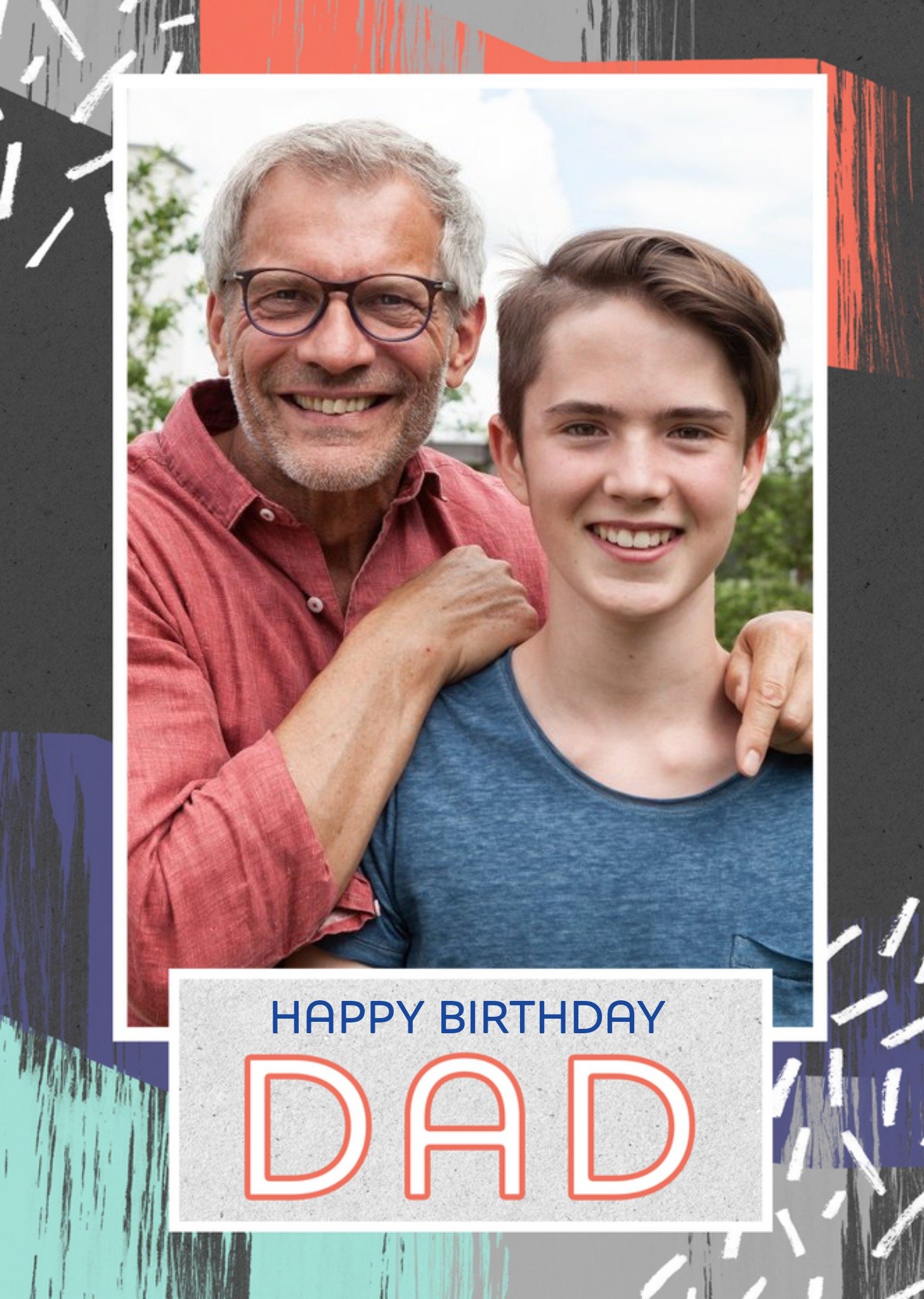 Moonpig Colourful Strokes Happy Birthday Dad Photo Card Ecard