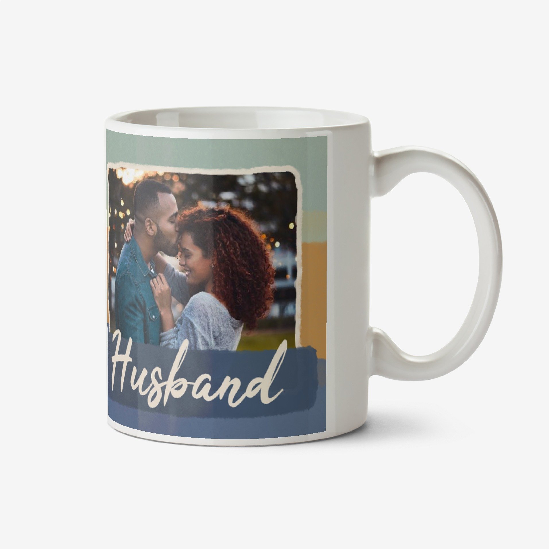 Husband Striped Photo Upload Card Ceramic Mug