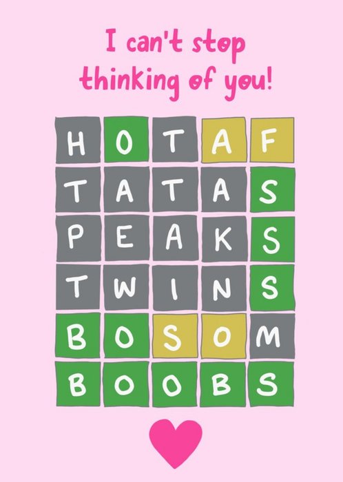 Illustrated Naughty Scrabble Word Game Valentines Day Card