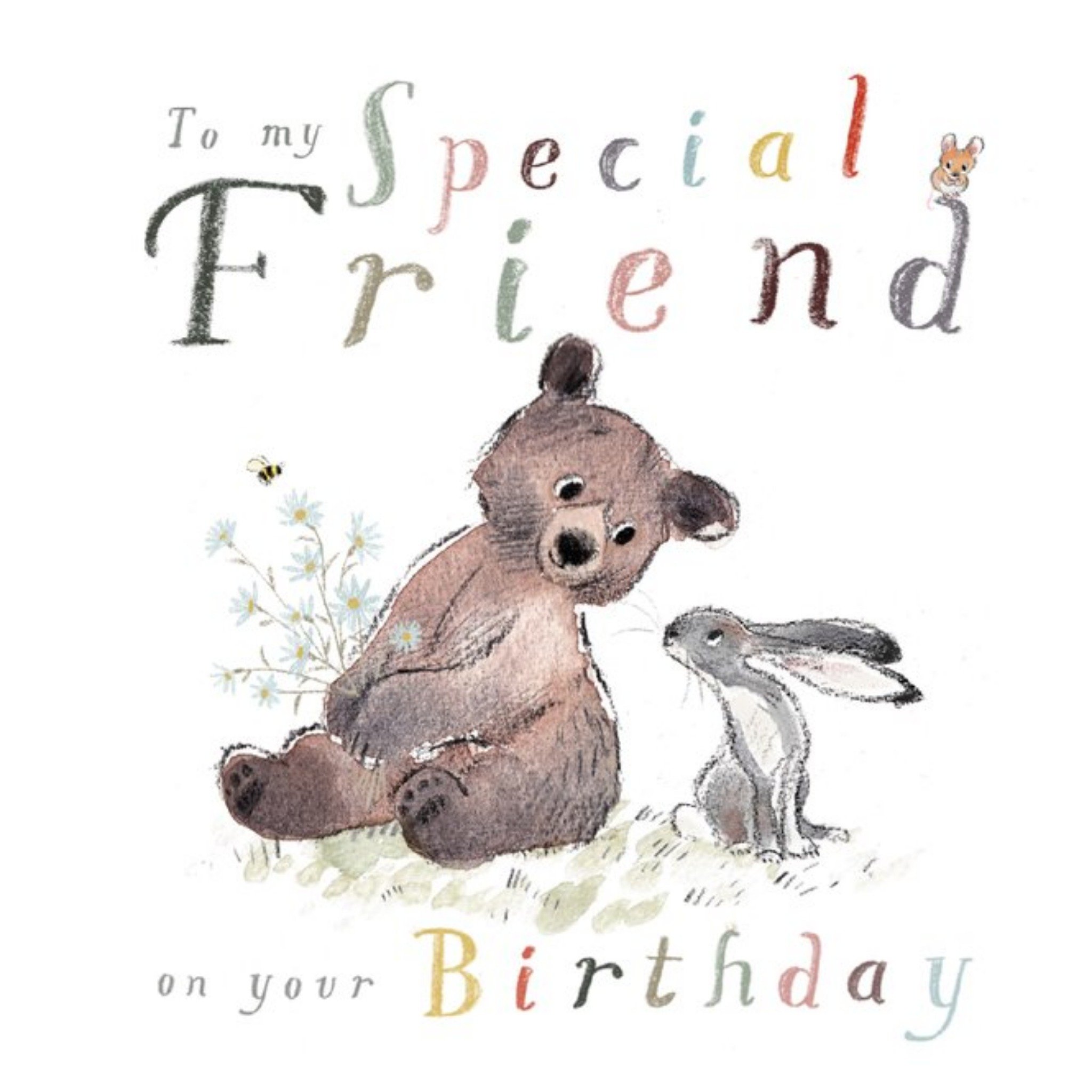 Moonpig Illustration Of A Cute Bear And A Hare To My Special Friend Birthday Card, Square