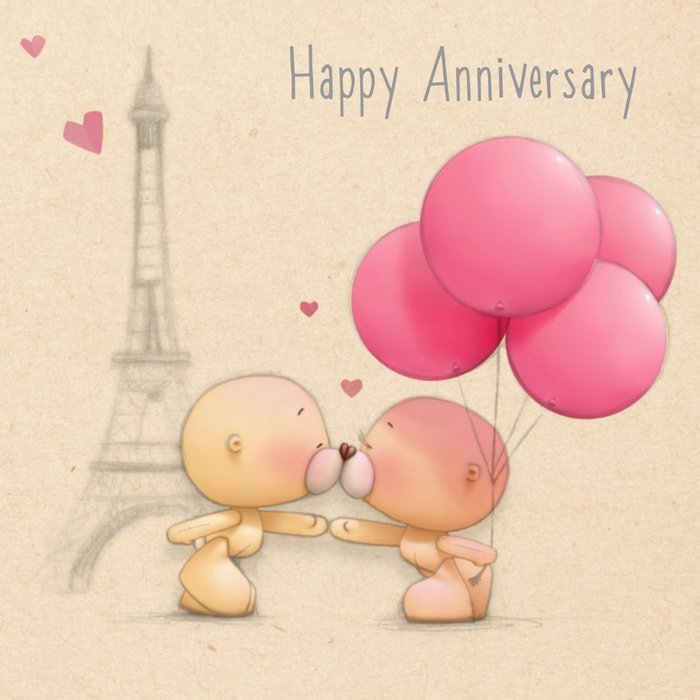 Bear With Balloons At Eiffel Tower Personalised Happy Anniversary Card