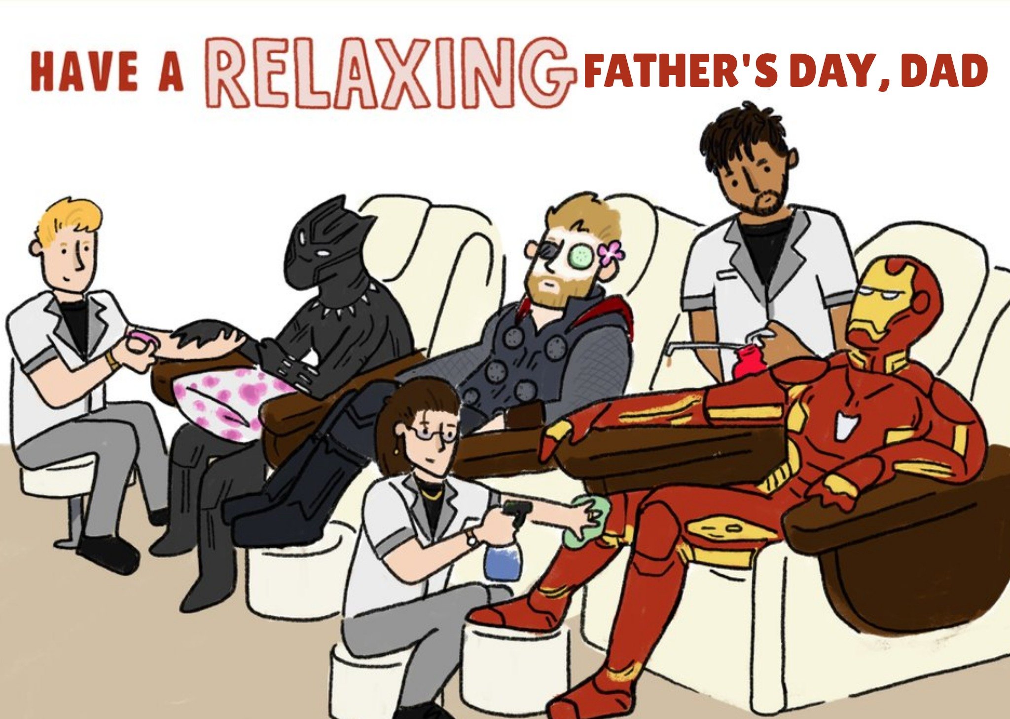 Disney Marvel The Avengers At The Spa Funny Father's Day Card Ecard