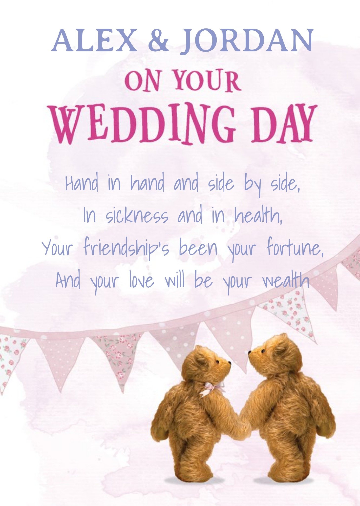 Moonpig Bears Hand In Hand Personalised Wedding Day Card, Large