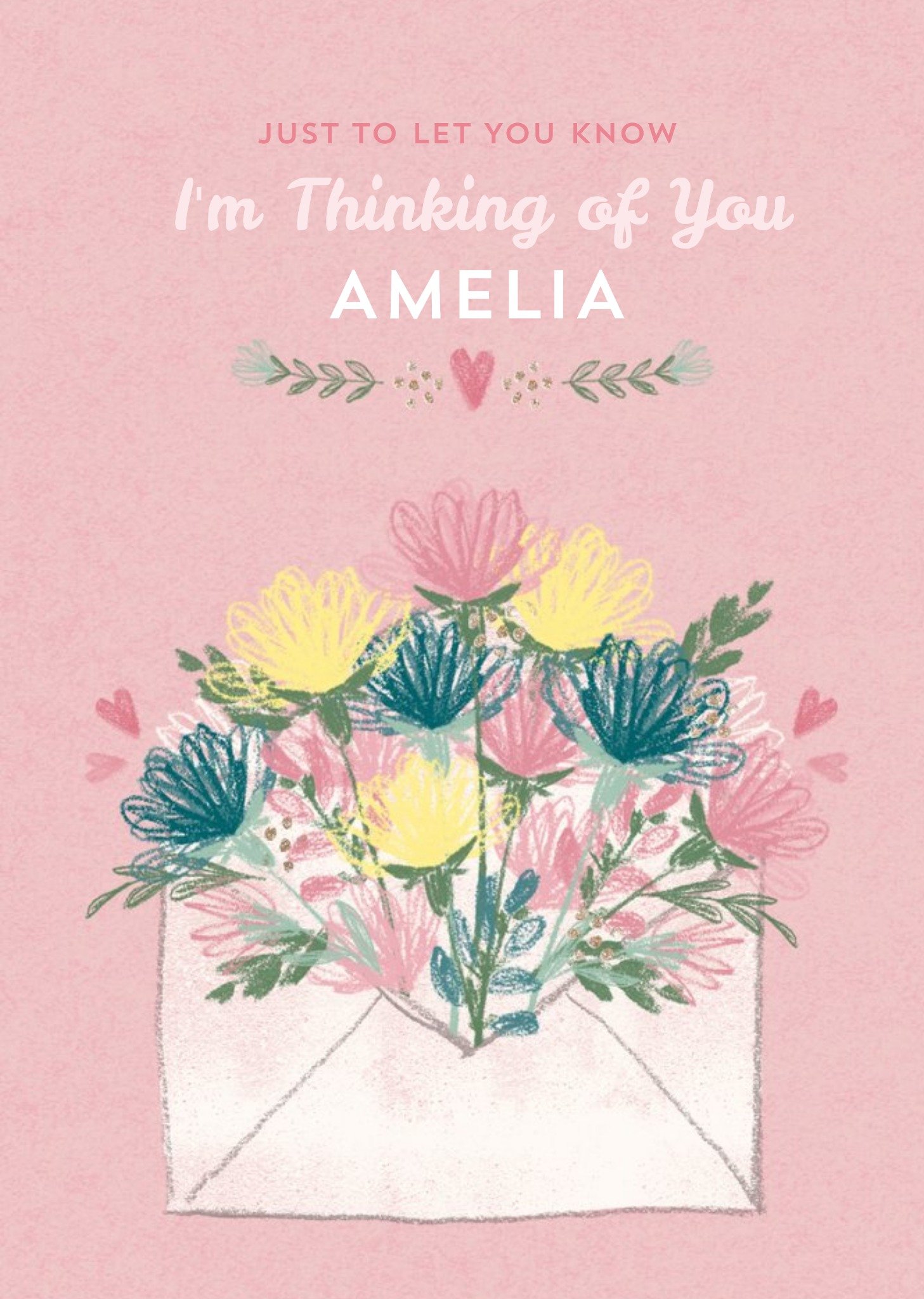 Colourful Garden Flowers Personalised Thinking Of You Card Ecard