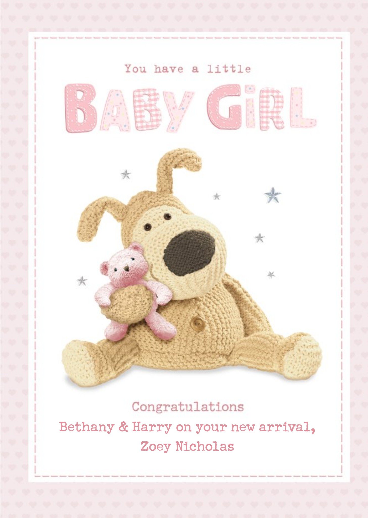 Cute New Baby Girl Boofle Card, Large