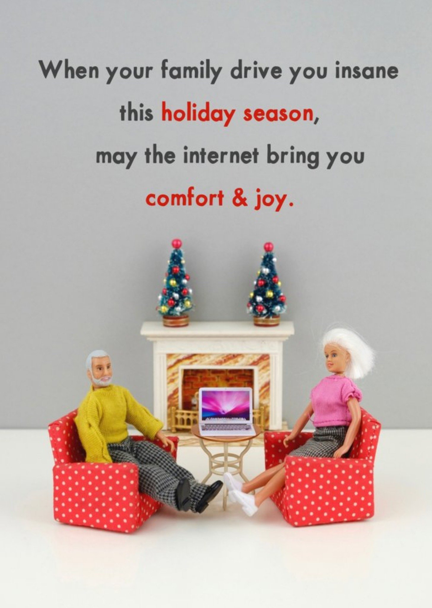 Bold And Bright Funny Dolls May The Internet Bring You Comfort And Joy Christmas Card