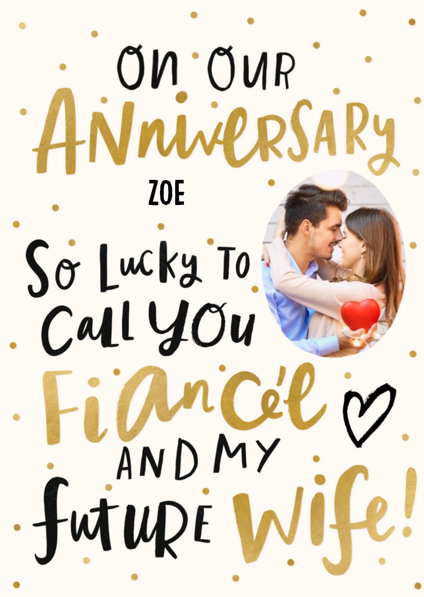 Photo Upload Typographic Fiancée Anniversary Card Ecard