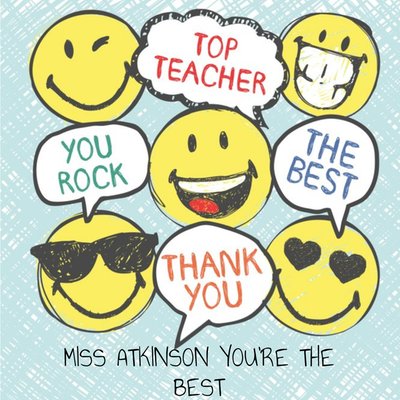 Smiley World Hearts Top Teacher Thank You Card