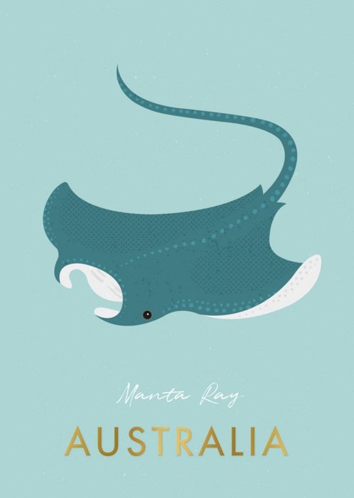 Illustration Of A Manta Ray On A Teal Background Manta Ray Australia Card