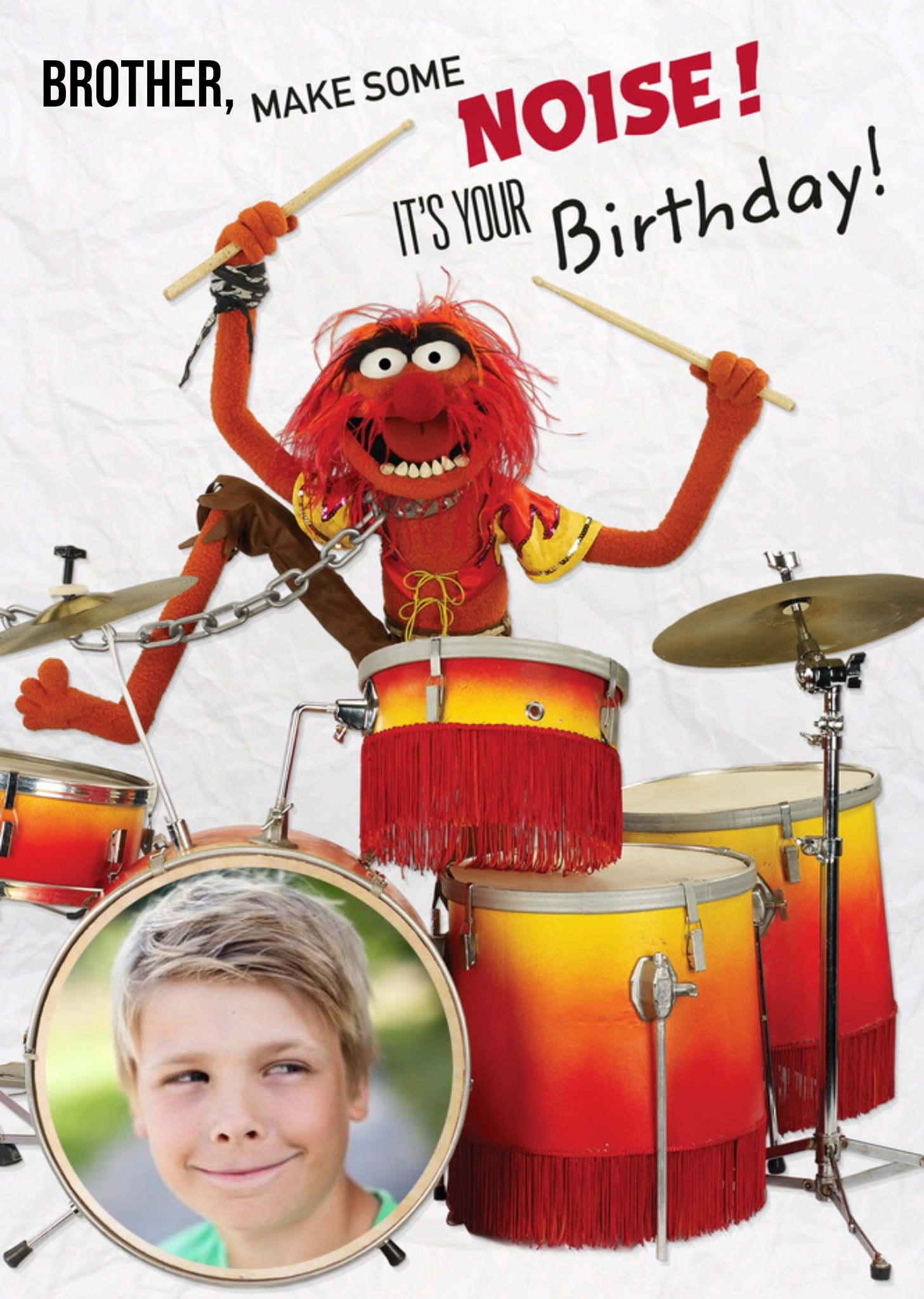 Disney The Muppets Animal Drum Kit Personalised Photo Upload Birthday Card For Brother Ecard