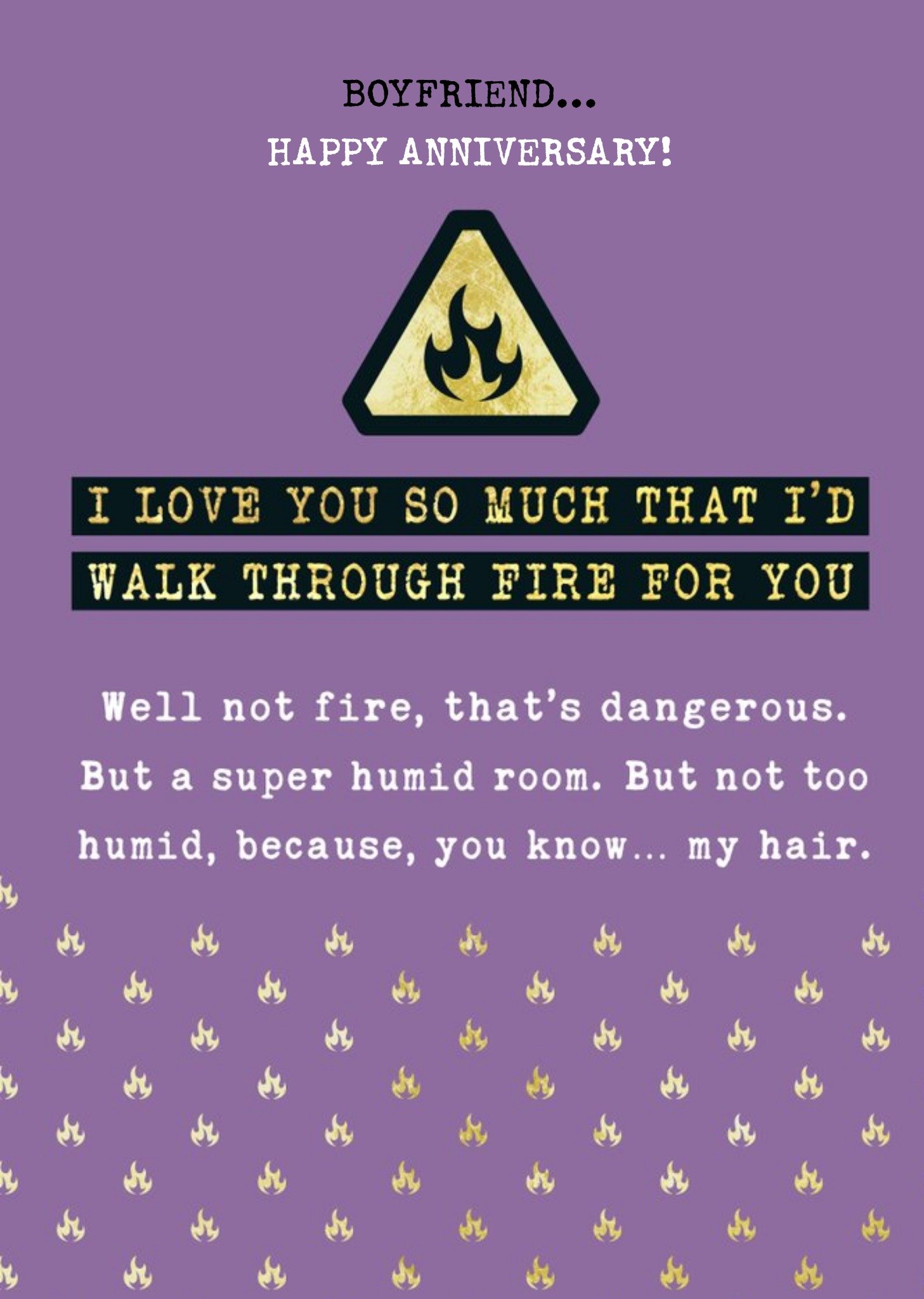 Moonpig Funny Anniversary Card For Boyfriend - Walk Through Fire, Large
