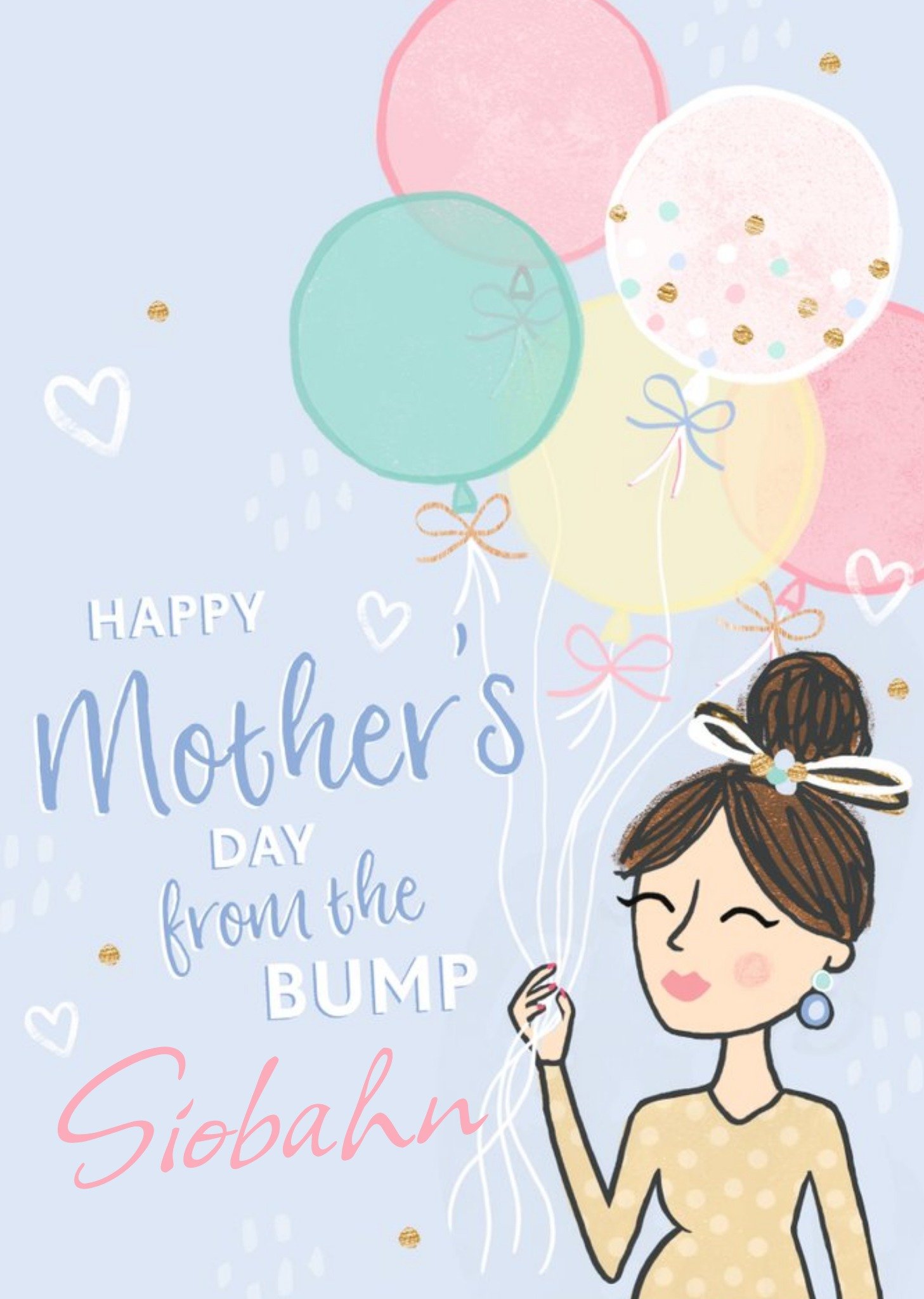 Illustrated Woman Pastel Balloons Type From The Bump Mothers Day Card