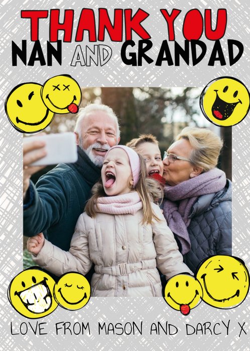 Smiley World Thank You Nan And Grandad Photo Upload Card