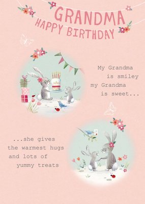 Cute Spot Art Illustrations Of Rabbits With A Poem Throughout Grandma's Birthday Card