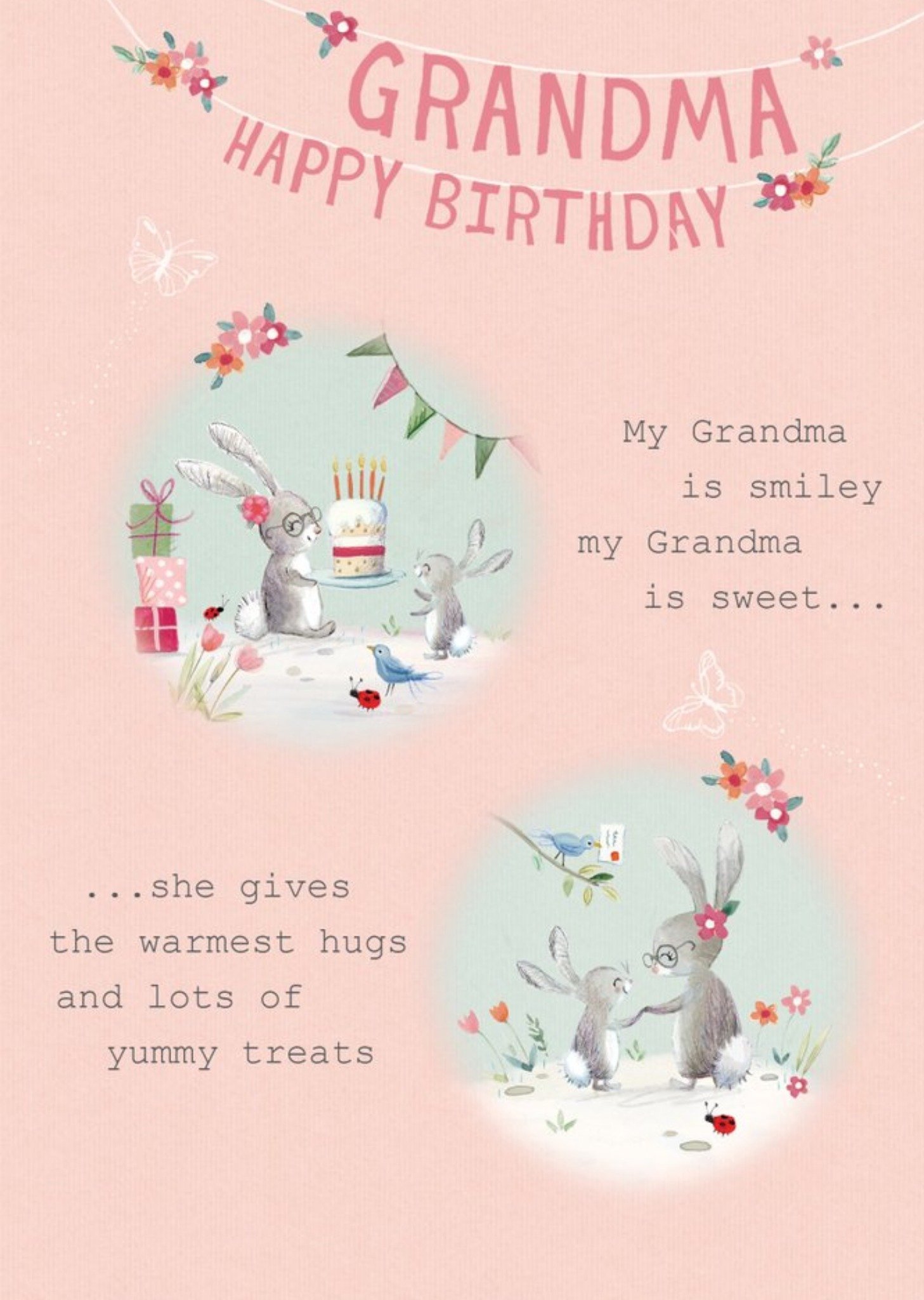 Cute Spot Art Illustrations Of Rabbits With A Poem Throughout Grandma's Birthday Card Ecard