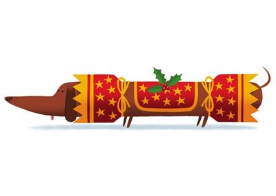 Modern Cute Illustration Sausage Dog Christmas Cracker Christmas Card