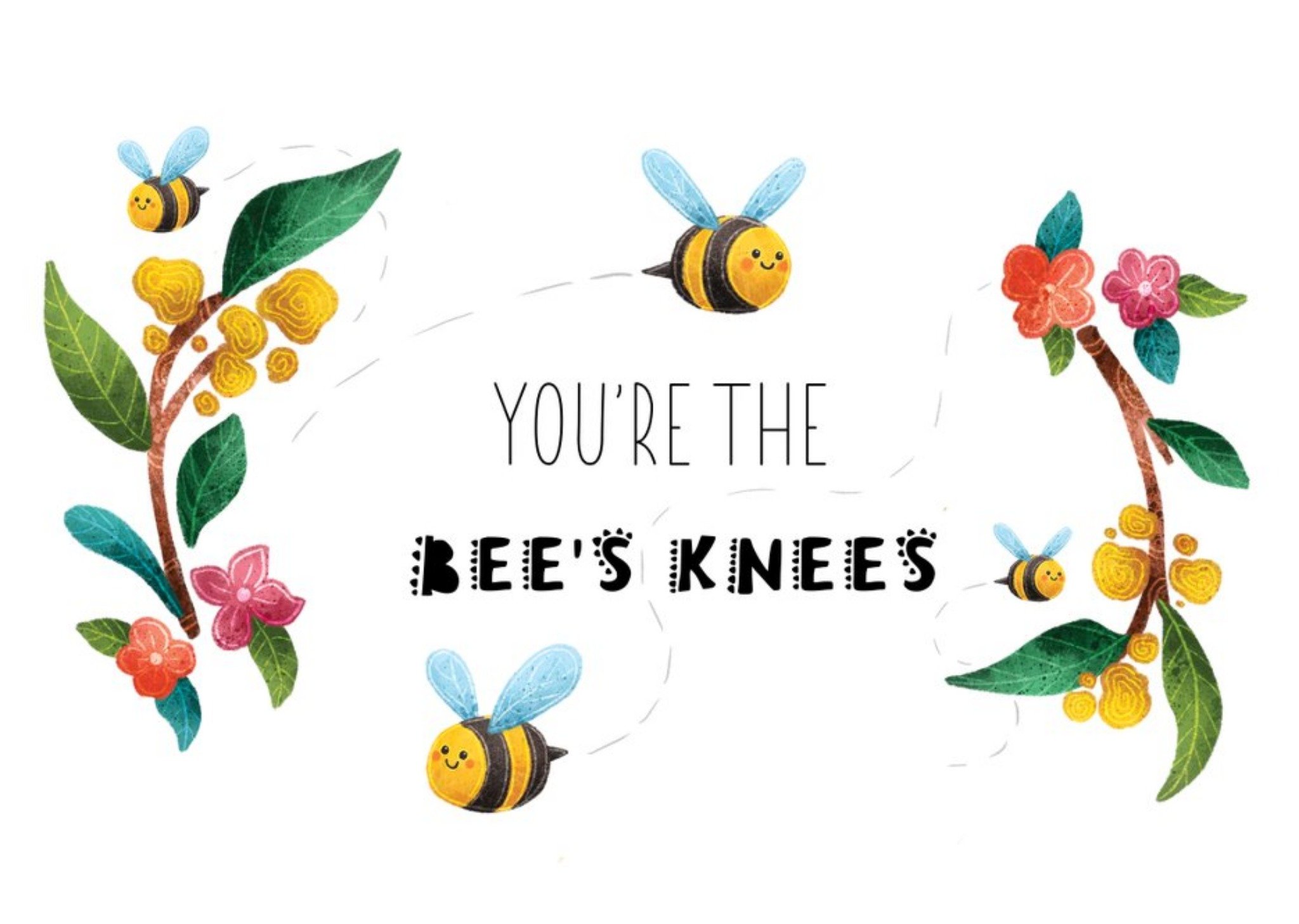 Moonpig Illustration Of Bees Buzzing Around Flowers You're The Bee's Knees Card Ecard
