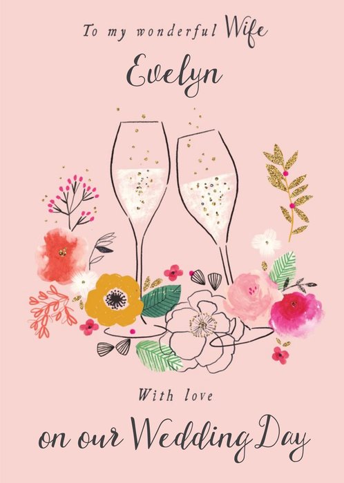 Wife wedding card - with love on our wedding day - celebration champagne prosecco