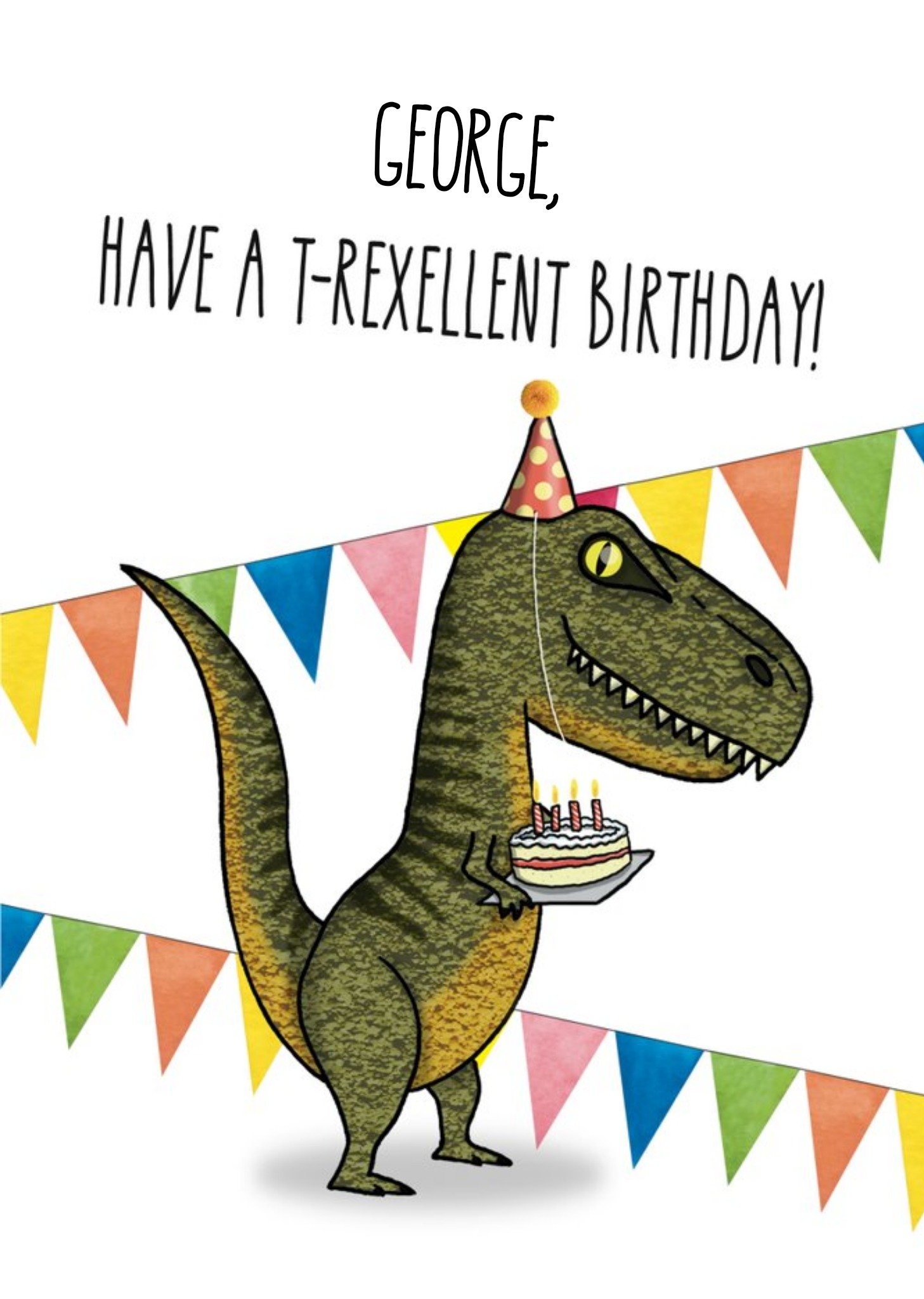 Moonpig Illustration Of T Rex Dinosaur Holding A Birthday Cake. Have T Rexellent Birthday Card Ecard