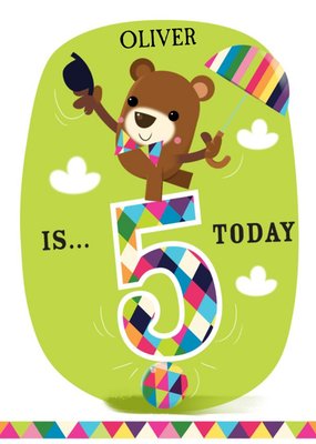 Balancing Bear Personalised Happy 5th Birthday Card