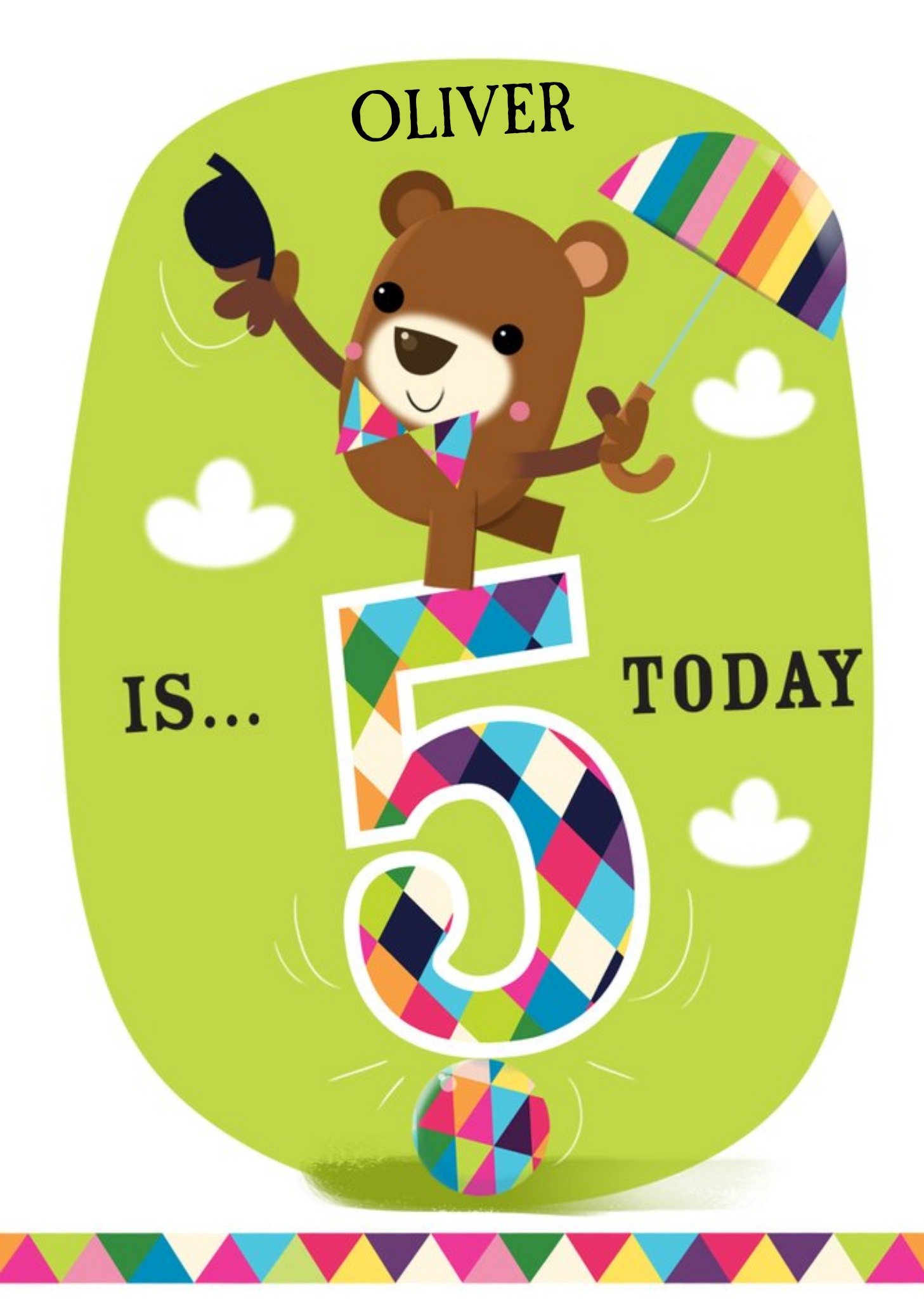 Moonpig Balancing Bear Personalised Happy 5th Birthday Card, Large