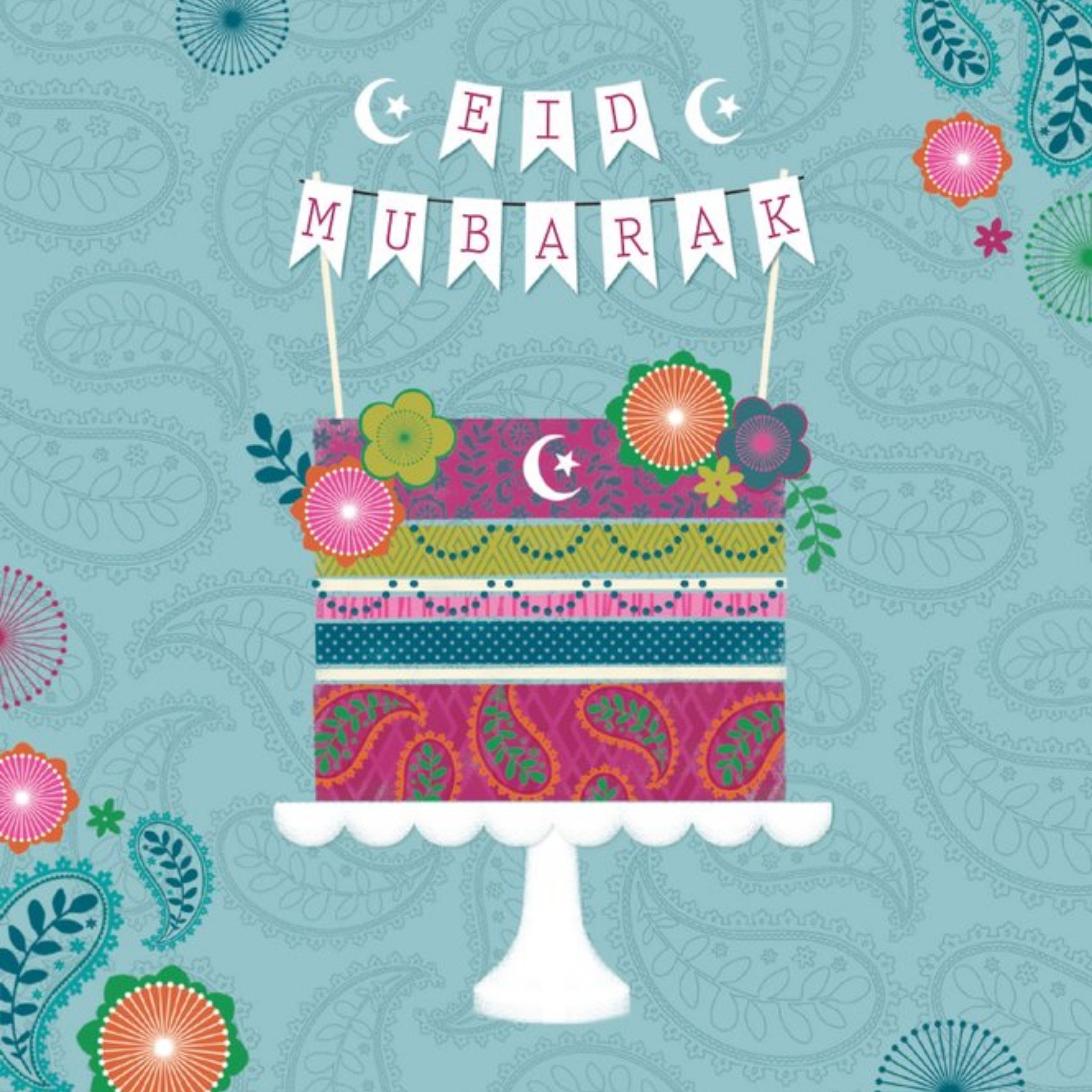 Eid Mubarak Colourful Cake Card, Square