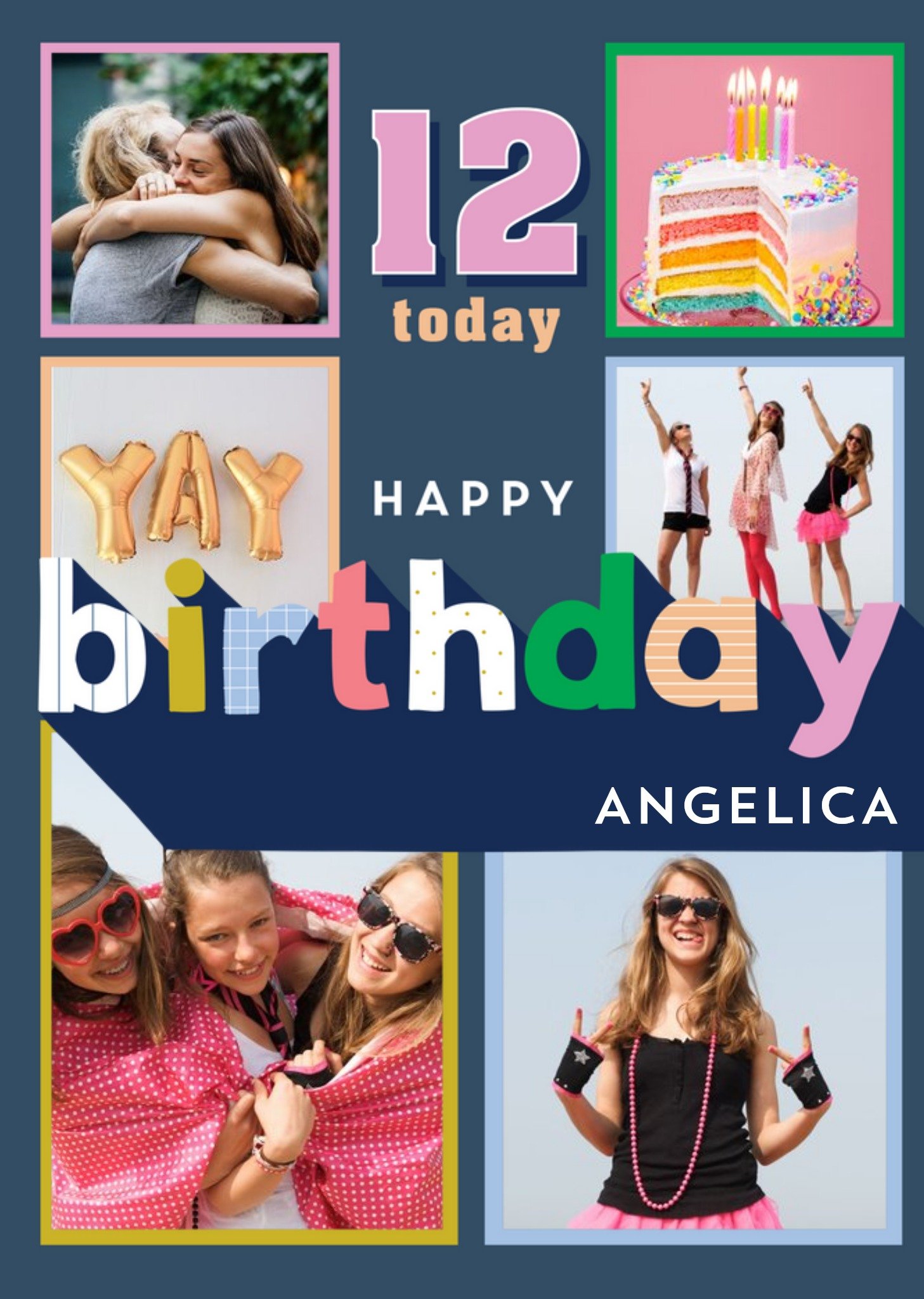 Modern Multiple Photo Upload 12 Today Birthday Card Ecard