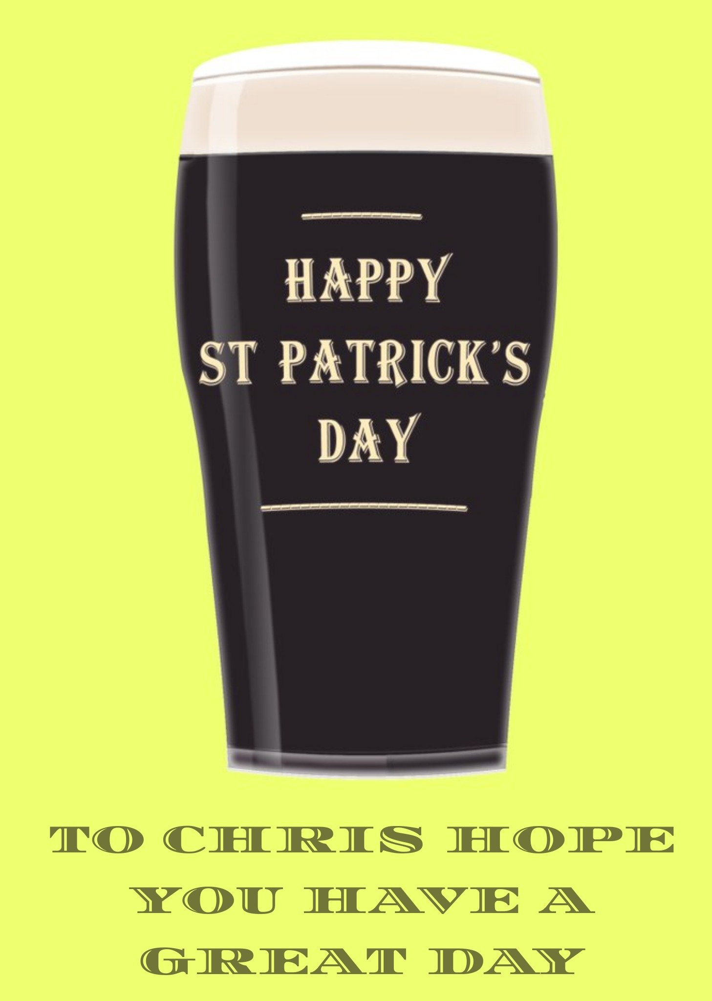 Moonpig Irish Stout Personalised Happy St Patrick's Day Card, Large