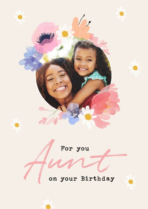 Simple Floral Illustrations For You Aunt On Your Birthday Photo Upload Card