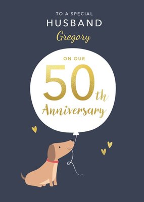 Cute Sausage Dog Husband 50th Golden Anniversary Card