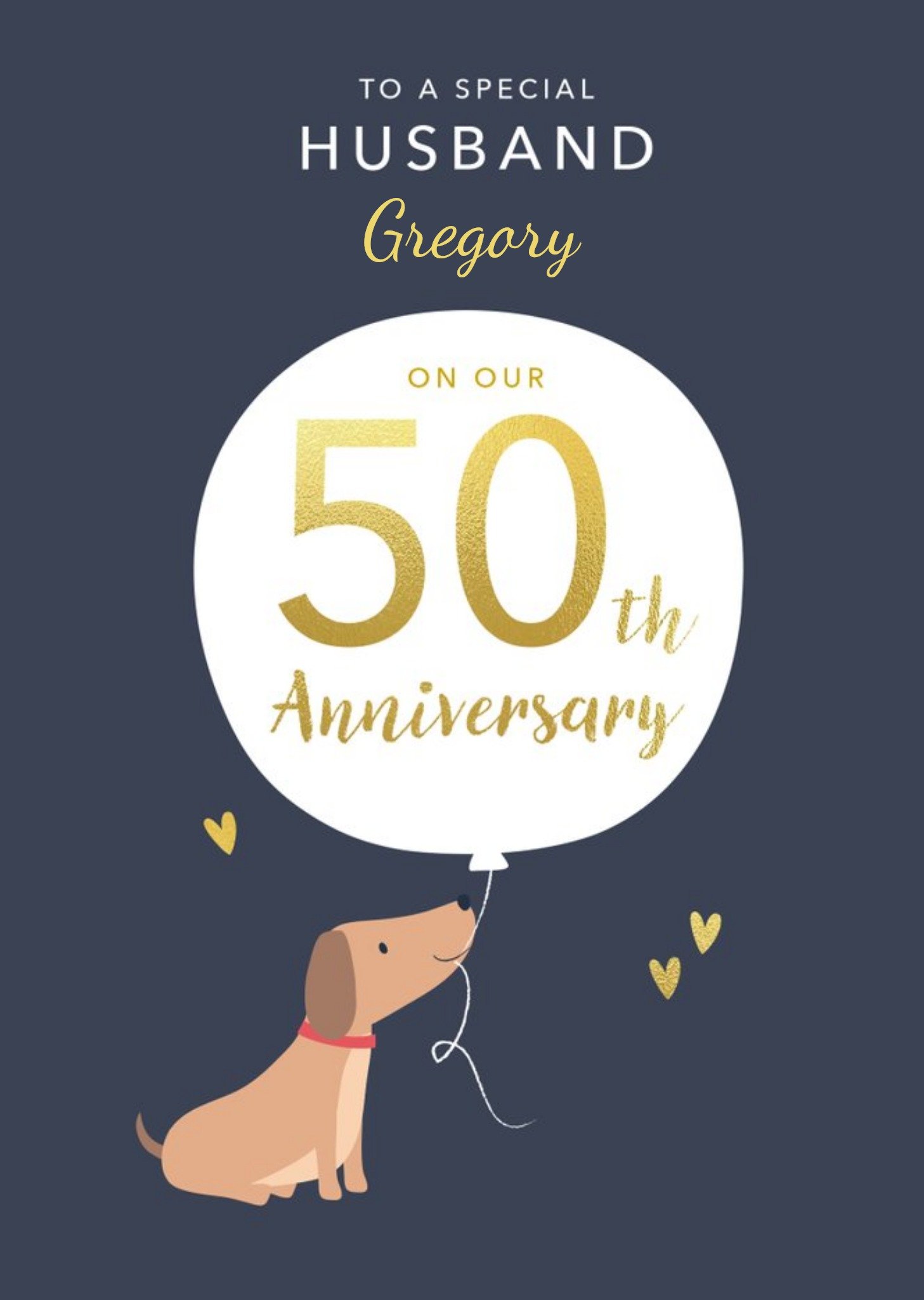 Moonpig Cute Sausage Dog Husband 50th Golden Anniversary Card, Large