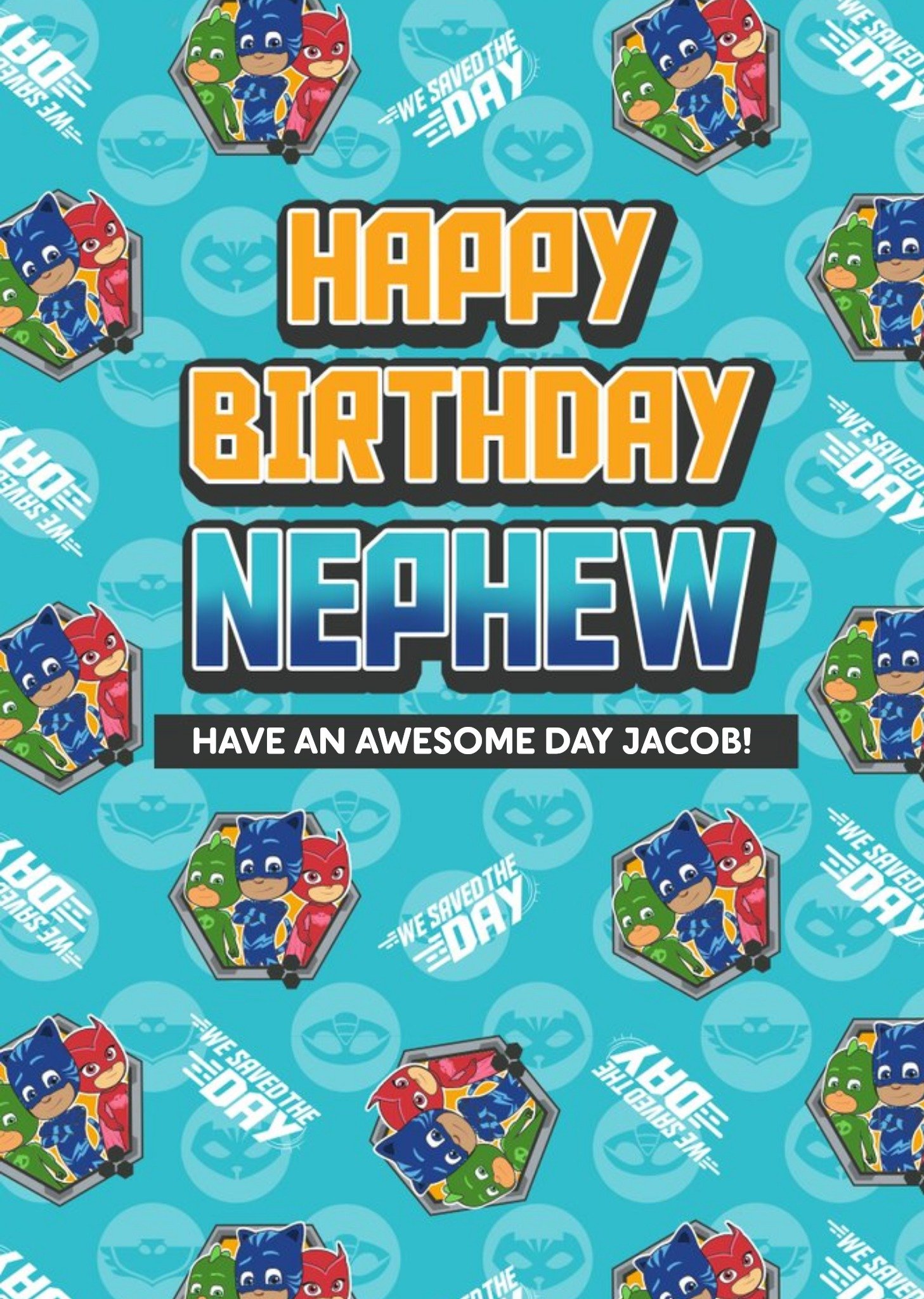Pj Masks Have An Awesome Day Birthday Card For Nephew, Large