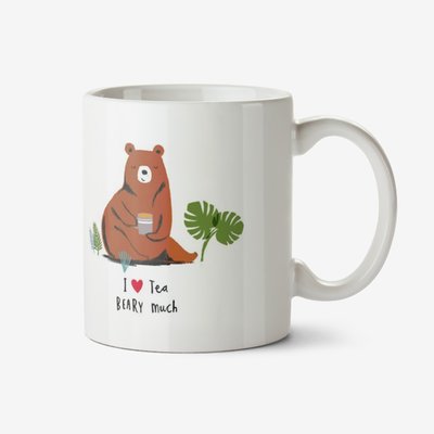 Two cute Illustrations Of A Bear Holding A Mug. I Love Tea Beary Much  Mug
