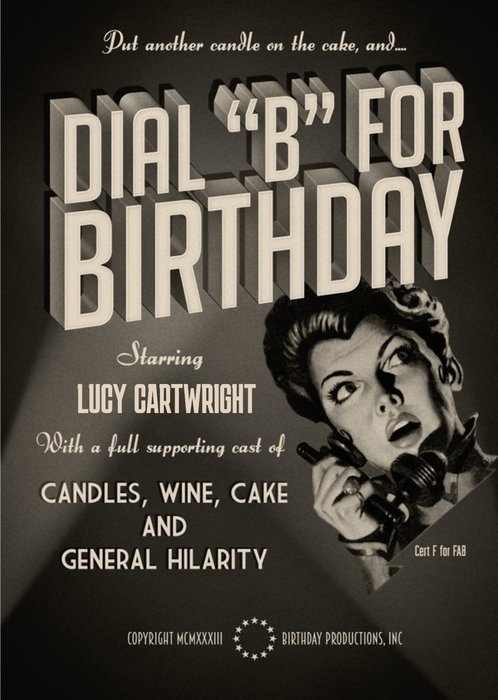 Film Noir Dial B For Birthday Card