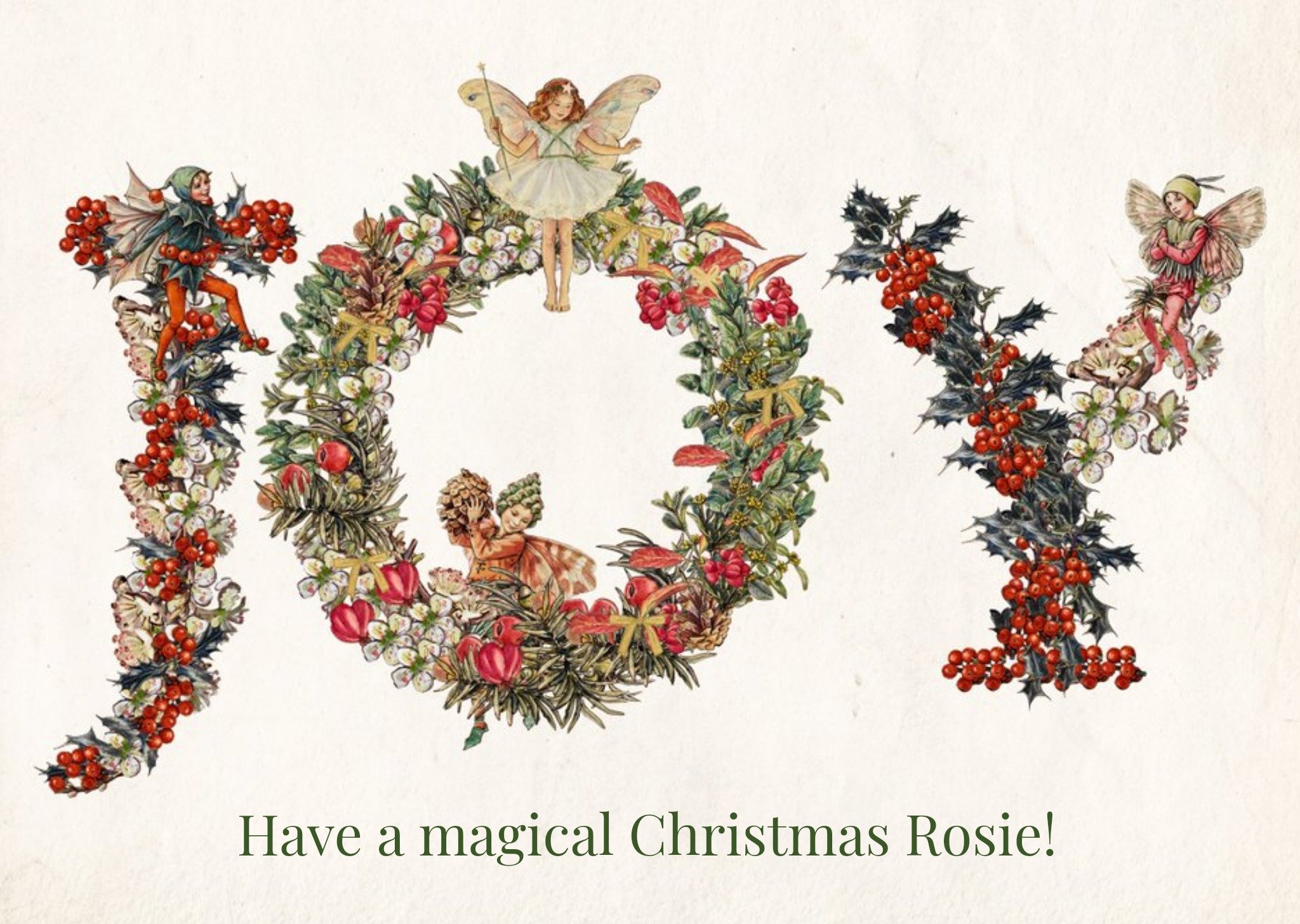 Flower Fairies Angelice Wreath Joy Personalised Christmas Card, Large