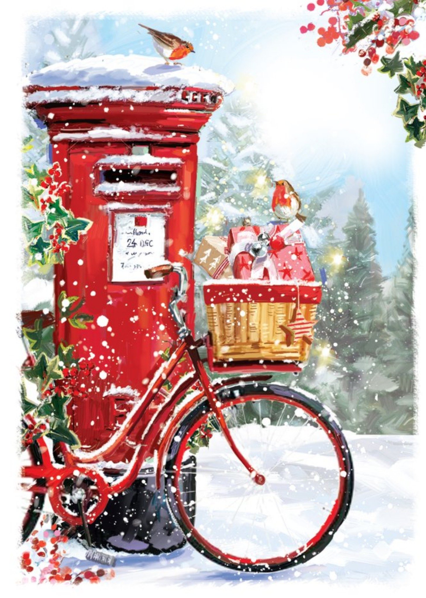 Ling Design Robins Bicycle And Post Box Scene Across The Miles Christmas Card Ecard