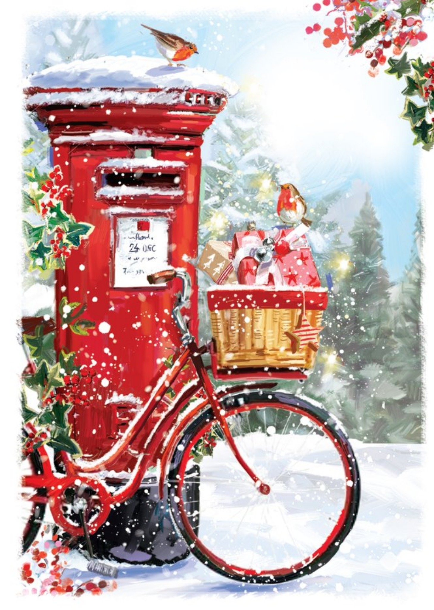 Ling Design Robins Bicycle And Post Box Scene Across The Miles Christmas Card